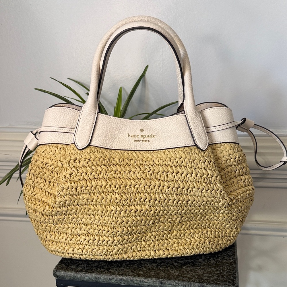 kate spade Natural Straw Tote with Cream Leather Trim